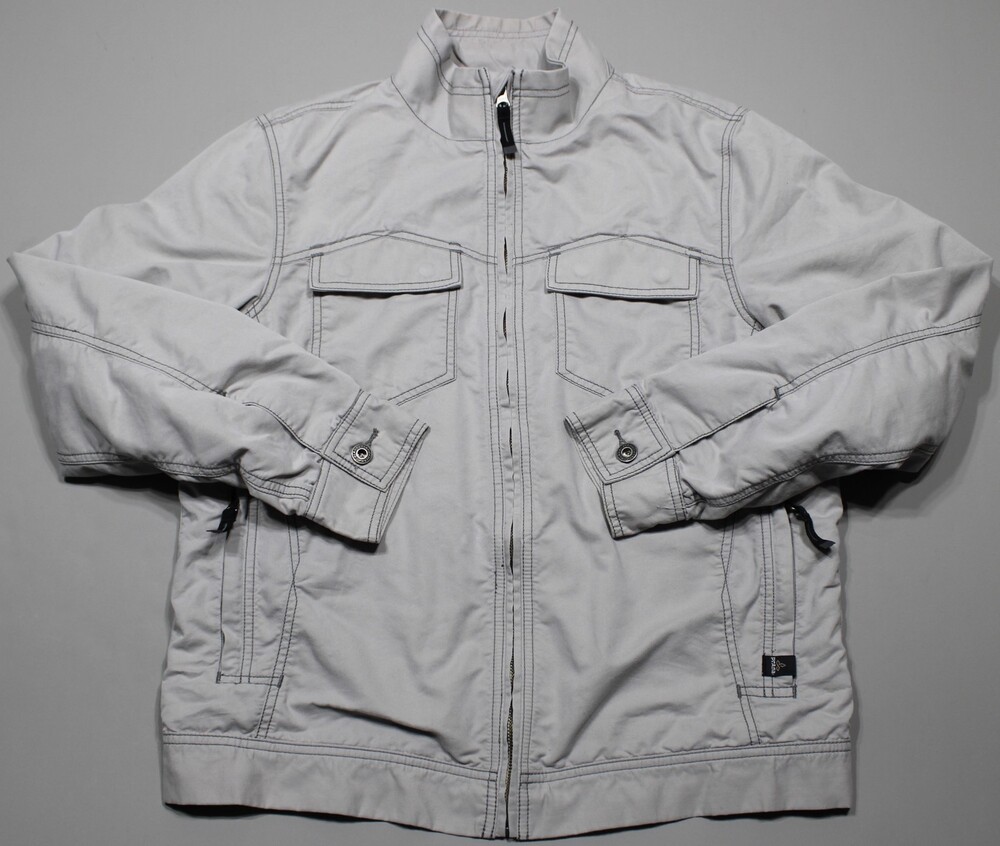 PrAna Jacket Mens Medium Gray Canvas Lined Full Zip Field Utility